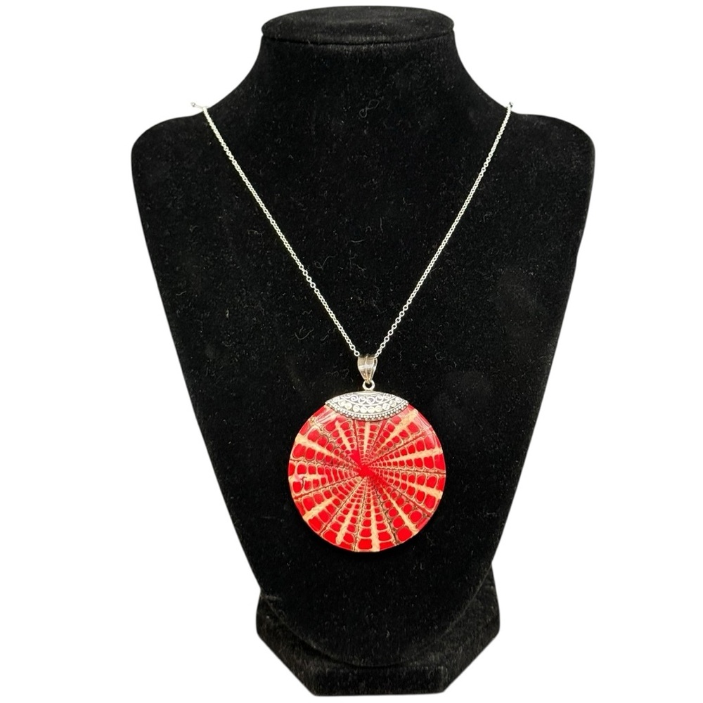 Samuel B Behnam Dyed Red Round Sterling .925 Pendant Silver Necklace Chain